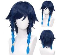 2022 Anime Cosplay Perruque for Genshin Impact Venti, Bleu avec Braid Medium Hair Modeling Modeling Modeling Dress Up Perruque, cheveux résistants à la chaleur Synthétiques Synthétiques No EnBringding