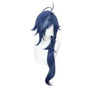 2022 Anime Game Cosplay Perruque de Cosplay for Genshin Impact Kaeya, longue bouclée Bleu Cheveux Modeling Modeling Dress Up perruque, cheveux synthétiques résistants à la chaleur, sans enchevêtrement