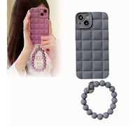 2022 New Frosted Pearl Bracelet Case for iPhone, Diamond Bracelet Phone Case for Women, Solid Checkered Phone Case for iPhone 13/12/11 Pro ProMax Case (Gray,For iPhone 13promax)