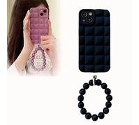 2022 New Frosted Pearl Bracelet Case for iPhone, Diamond Bracelet Phone Case for Women, Solid Checkered Phone Case for iPhone 13/12/11 Pro ProMax Case (Black-b,For iPhone 12pro)