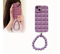 2022 New Frosted Pearl Bracelet Case for iPhone, Diamond Bracelet Phone Case for Women, Solid Checkered Phone Case for iPhone 13/12/11 Pro ProMax Case (Purple,For iPhone 13promax)
