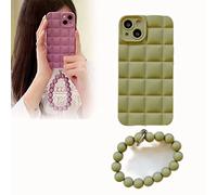 2022 New Frosted Pearl Bracelet Case for iPhone, Diamond Bracelet Phone Case for Women, Solid Checkered Phone Case for iPhone 13/12/11 Pro ProMax Case (Green,For iPhone 13pro)