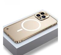2022 New Metal Frame Magnetic Charging for iPhone Case with Camera Protector, Aluminumalloy Frame Magnetic Charging for iPhone Case (Gold,for iPhone 12ProMax)