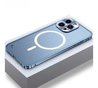 2022 New Metal Frame Magnetic Charging for iPhone Case with Camera Protector, Aluminumalloy Frame Magnetic Charging for iPhone Case (Light Blue,for iPhone 12)