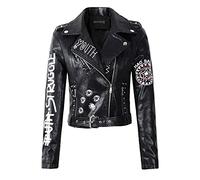 2022 Nouveau Automne Femmes Femmes Rivets Lettres Imprimer Moto Cuir Court Style de Rue Manteau Faux Cuir Veste Punk vêtements d'extérieur
