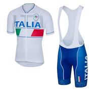 2022 Pro Team ITALIA White Ensemble de maillot de cyclisme pour hommes, maillot de vélo vtt respirant Kits de cuissard à bretelles GEL Paddad (2XL)
