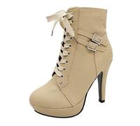 2023 Bottes A Talon à Lacets Femme Mode Ankle Boots Bottines à Clous Femmes Hiver Chaud Chaussures Round Toe CompenséEs En Cuir Sexy Ankle Boots