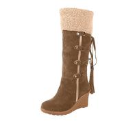 2023 Bottes d'hiver Femme Coton Bottines Bottes de Neige Fourrée Chaude Bottines en Daim Bottes Mustang Hautes Vintage Chaussure Pas Cher Bottes Hautes au Genou Femme Sexy Chaussures Talons Hiver