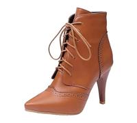 2023 Commerce Extérieur Style Européen Américain Mode Polyvalente Rétro Creux Avant Bout Haut Talon Haut Femmes Bottes Courtes, marron, 40 EU