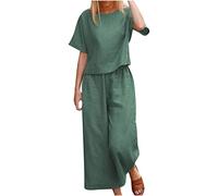 2023 Ensemble de Survêtement Coton et Lin 2 Pcs Femme Combinaison Printemps Été Sweat Sweatshirt Pantalon de Joggings Tenue de Sport Décontracté Streetwear Lâche Respirant T-Shirts + Pantalon