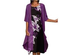 2023 Ensemble Deux Pièces Robe Femme Été Décontracté Imprimé Floral Robe Mi Longue Chic Et Elegant Casual Boheme Tulle Cardigan Maxi Robe Cérémonie Soiree Tendance Manches 3/4 Léger Veste Cardigan