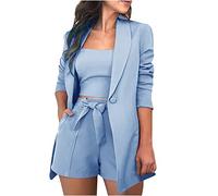2023 Ensemble Femme Blazer Tailleur+Top+Short de Bureau 3 Pièces Veste de Costume Manteau Blouson Casual Mode Affaires Soiree Formel Bureau Travail Couleur Unie Grande Taille Slim Soiree Plage Ete