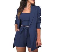 2023 Ensemble Femme Blazer Tailleur+Top+Short de Bureau 3 Pièces Veste de Costume Manteau Blouson Casual Mode Affaires Soiree Formel Bureau Travail Couleur Unie Grande Taille Slim Soiree Plage Ete