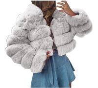 2023 Femmes Veste en Renard Fausse Fourrure Courte en Peluche à Capuche surdimensionné Manteau d'hiver en Fausse Fourrure floue avec Poches Veste en Fourrure Haut de Gamme Siglée Luxe Blouson