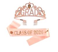 2023 Fournitures de fête de remise de diplôme en or rose princesse diadème couronne et e 2023 coloration Sash pour filles diplômés étudiants remises de diplôme faveurs e 2023)