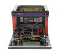 2023 Garage Pit Lane + Équipe Red Bull RB19 N°1 Max Verstappen + Figurines et Ac