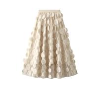 2023 Jupe d'automne pour femme à pois Noir élégant Taille haute Cocktail Party Mariage Jupe midi évasée trapèze, beige, taille unique