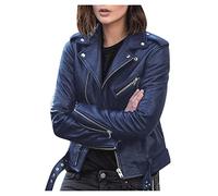 2023 Manteau Femme Veste en Cuir Zipper Courte Moto Biker Blazer Vintage Manches Longues Couleur Unie Mode Blousons Fermeture Éclair Grande Taille Printemps Automne