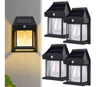 2023 New Outdoor Solar Wall Lamp, Solar Tungsten Wall Light, Wireless Dusk to Dawn Motion Sensor, Waterproof Outdoor Solar Motion Sensors Wall Lights (4 Pcs,Black)