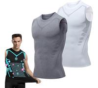 2023 New Version Ionic Shaping Vest Men, Comfortable and Breathable Ice-Silk Fabric (Large,White+Gray)