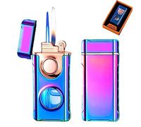 2023 Nouveau Briquet à Double Feu à La Mode,Briquet Au Butane Cool Dual Jet Flame,Briquet à Jet Coupe-Vent Torche,Briquets Torche Jet Flame Réglables avec Boîte coloré