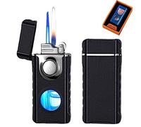 2023 Nouveau Briquet à Double Feu à La Mode,Briquet Au Butane Cool Dual Jet Flame,Briquet à Jet Coupe-Vent Torche,Briquets Torche Jet Flame Réglables avec Boîte-Cadeau (Noir Mat)