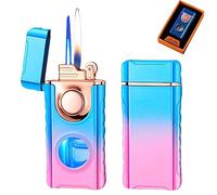 2023 Nouveau Briquet à Double Feu à La Mode,Briquet Au Butane Cool Dual Jet Flame,Briquet à Jet Coupe-Vent Torche,Briquets Torche Jet Flame Réglables avec Boîte-Cadeau (Rose et Bleu)