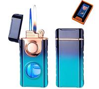 2023 Nouveau Briquet à Double Feu à La Mode,Briquet Au Butane Cool Dual Jet Flame,Briquet à Jet Coupe-Vent Torche,Briquets Torche Jet Flame Réglables avec Boîte-Cadeau (Cyan et Bleu)