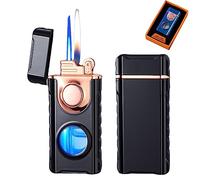 2023 Nouveau Briquet à Double Feu à La Mode, Cool Dual Flame Au Butane, Coupe-Vent Torche Réglable Avec Boîte-Cadeau (Noir Brillant)