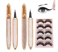 2023 Nouveau Eyeliner Auto-Adhésif Crayon Colle Cils, Stylo eyeliner liquide noir 2 en 1, Crayon de colle pour cils à séchage rapide et à longue durée de vie, Avec 5 paires de faux cils (2PCS)