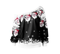 2023 Nouveau Noël Sweat Femme Hiver Chaud Christmas Verre À Vin Rouge Imprimée Manches Longues Sweat-Shirt Mode Shirt Pullover Décontractée Moche Pull De Noël Ugly Pull Pull Tops Sweat