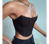 2023 Nouveau sans Manches Hors Épaule Velours Mode Sexy Corset Crop Tops Gilet Femme sous-Vêtements Dos Nu Bustier Top Solide-Noir,S