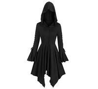 2023 Nouveau YO- Femme Mode Manches Longues Vintage Gothique Patchwork Cape Veste à Capuche et Ourlet Irrégulier avec Jarretelles Manteau Robe Gothique Vêtements Femme Pantalon avec Chaînes, Noir , L