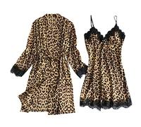 2023 Nuisette Satin Soie Ensemble Femme Robe Chemise De Nuit Peignoir De Bain Satin Imprimé Léopard Satin Pyjama Robe Camisole Babydoll Mariée Boudoir Body Vêtements de Nuit Nightwear Sexy Sleepwear