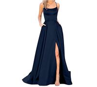 2023 Robe De Soirée Grande Taille Femme Sexy Dos Nu Robe en Satin Fendue Maxi Robe Longue à Bretelles Spaghetti Chic Elégante Gala Promo Robe Cocktail Mariage Ceremonie Traîne Robe