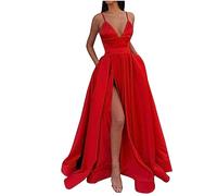 2023 Robe Soiree De Gala Robe Longue Femme en Satin éLégante Sexy Dos Nu Fendue Spaghetti Sangle Grande Taille Couleur Unie Swing pour Bal Mariage Cocktail Robe De Soirée Longue Mariage Party Dress