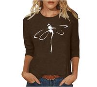 2023 Tee Shirt Femme Ete Manches 3/4 Chic et Élégant Coton Blouse Chemisier Tops T Shirt Mode Sport Imprimé Fleuri Col Rond Décontracté Grandes Tailles Casual Leger Respirant Automne Hiver Top