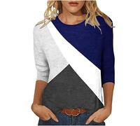 2023 Tee Shirt Femme Ete Manches 3/4 Chic et Élégant Coton Blouse Chemisier Tops T Shirt Mode Sport Imprimé Fleuri Col Rond Décontracté Grandes Tailles Casual Leger Respirant Automne Hiver Top
