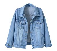 2023 Veste en Denim Femme Grand Taille Pas Cher A La Mode Over Size A Manche Longues Slim Fit Hiver Blouson Vintage Mi-Saison Revers