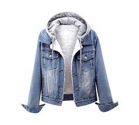 2023 Veste en Jean Femme Hiver à Capuche Manches Longues Doublée Veste en Jean avec Fourrure Veste d'hiver Chaude avec Capuche Veste collège Veste Polaire Veste de Montagne