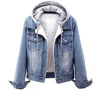 2023 Veste en Jean Hiver Femme à Capuche Manches Longues Doublée Avec Fourrure - Chaude Softshell Collège Polaire de Montagne Blouse Manteau