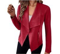2023 Veste Femme en Suédine Crop Slim Uni Manteau Zippé Léger Casual Manche Longue de Voyag Manteau Femme Hiver Col Revers Suedine Asymétrique élégant Blazers Costume de Slim Fit Bon Marché