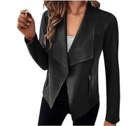 2023 Veste Femme en Suédine Crop Slim Uni Manteau Zippé Léger Casual Manche Longue de Voyag Manteau Femme Hiver Col Revers Suedine Asymétrique élégant Blazers Costume de Slim Fit Bon Marché