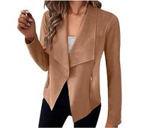 2023 Veste Femme en Suédine Crop Slim Uni Manteau Zippé Léger Casual Manche Longue de Voyag Manteau Femme Hiver Col Revers Suedine Asymétrique élégant Blazers Costume de Slim Fit Bon Marché