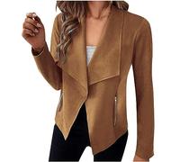 2023 Veste Femme en Suédine Crop Slim Uni Manteau Zippé Léger Casual Manche Longue de Voyag Manteau Femme Hiver Col Revers Suedine Asymétrique élégant Blazers Costume de Slim Fit Bon Marché