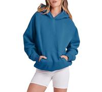 2024 - AI Women Solid Basic Fleece Letter Loose Hoodie Sweatshirt à capuche à manches longues avec poche et épaules tombantes Haut à capuche épais pour femmes, bleu, M