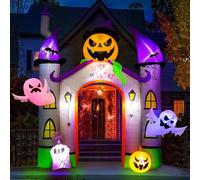 2024 Arche gonflable de château de citrouille, 11 pieds avec lumières LED fantôme et astuce ou traitement, décorations d'Halloween en plein air, dernière intervention, fête de jardin, patio, patio