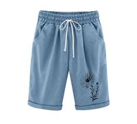 2024 Bermuda Femme Été en Lin Ou Coton Shorts et Bermudas Habillé Femmes Grande Taille Élastique avec Poches Confortable Ample Mode Casual Imprimé Short Sport Jogging Pantalon Court Pas Cher