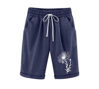 2024 Bermuda Femme Été en Lin Ou Coton Shorts et Bermudas Habillé Femmes Grande Taille Élastique avec Poches Confortable Ample Mode Casual Imprimé Short Sport Jogging Pantalon Court Pas Cher