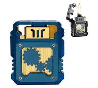2024 Briquet portable en métal, briquet à cadre ouvert à engrenage double cœur, briquet à huile de lampe antique, briquet à fente d'engrenage à liaison mécanique, bougie, extérieur, voyage(Blue)